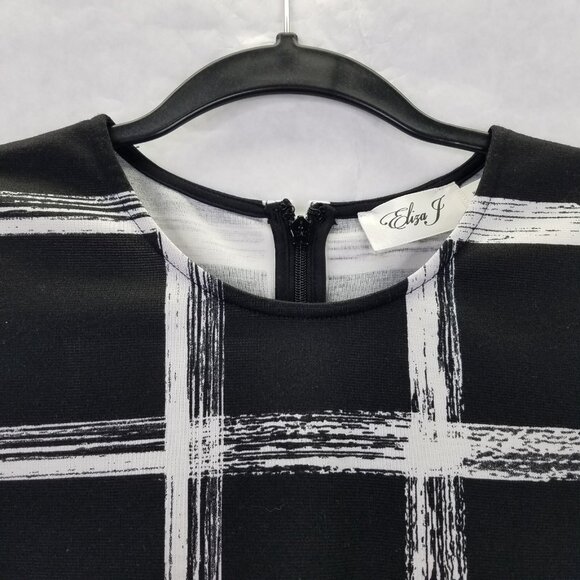 Eliza J A-Line Dress Women's 6 Black White Windowpane Sleeveless Modern Back Zip - Picture 3 of 14
